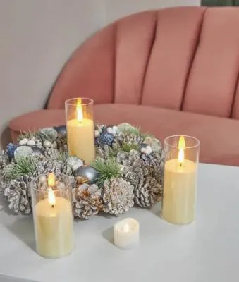 Свеча светодиодная мерцающая декоративная в стакане 5х10см пластик LZ27 (от батареек 3хLR44)