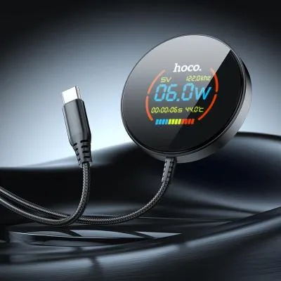 Беспроводное зарядное устройство магнитное MagSafe HOCO CQ17 15W с LED дисплеем USB-C Type-C черное