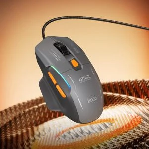 Мышь проводная игровая Hoco GM52 Gaming 1.6м черно-серая с RGB подсветкой 12800 dpi
