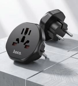 Сетевой переходник адаптер для евророзетки Hoco AC6 10А 250В черный