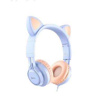 Наушники проводные накладные Hoco W36 Cute Cat с ушками голубые