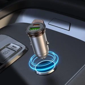 Автомобильное зарядное устройство HOCO NZ16A 43W PD 25W+QC3.0 / Type-C USB-C+USB серый металл