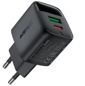 Сетевое Зарядное устройство Адаптер Блок питания Acefast A116 PD 35W GaN USB-C+USB-A с дисплеем черное