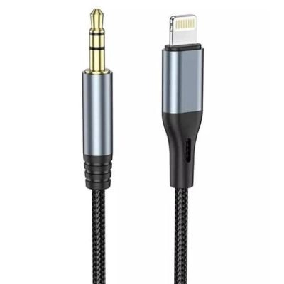 Кабель Aux Jack 3.5 - Lightning 8 pin Onten OTN-131 плетеный черный