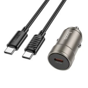 Автомобильное зарядное устройство + кабель Type-C to Type-C HOCO Z57 PD 30W 3A 1м серый металл