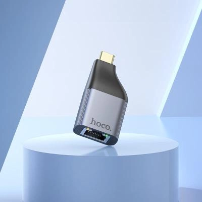 Адаптер переходник сетевая карта с Type-C USB на RJ45 Ethernet интернет 100Mbit Hoco UA35 серый металл