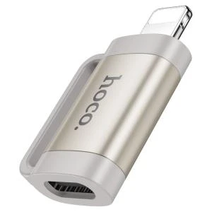 Адаптер переходник OTG с Lightning (M) на Type-C USB 2.0 (F) Hoco UA31B серый