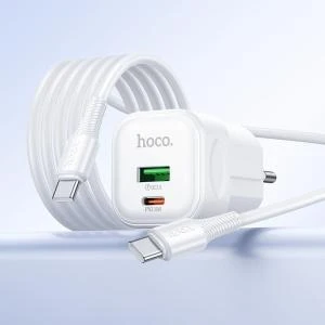 Сетевое зарядное устройство + кабель Type-C to Type-C HOCO C167A PD 30W+QC18W GaN 1м белый