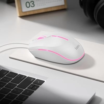 Мышь проводная игровая Hoco GM37 Gaming 1.4м белая с подсветкой 2400 dpi