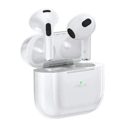 Наушники беспроводные Joyroom JR-T03S Plus NEW белые с тонким красным чехлом