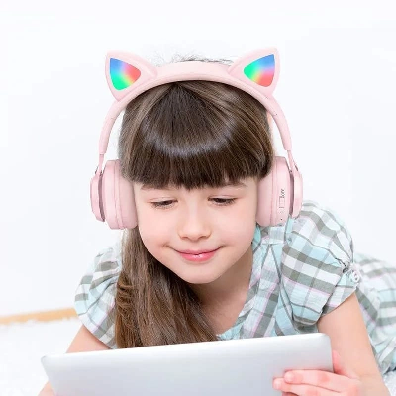 фото Наушники беспроводные накладные HOCO W39 Cat ear kids с ушками фиолетовые