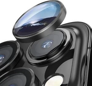 Защитное стекло на камеру для iphone 16 Pro 6.3/16 Pro Max 6.9 линзы с металлической рамкой черное