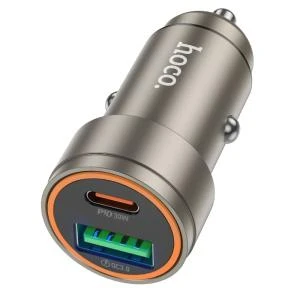 Автомобильное зарядное устройство + кабель Type-C to Type-C HOCO Z57A 30W PD 30W+QC3.0 1м серый металл