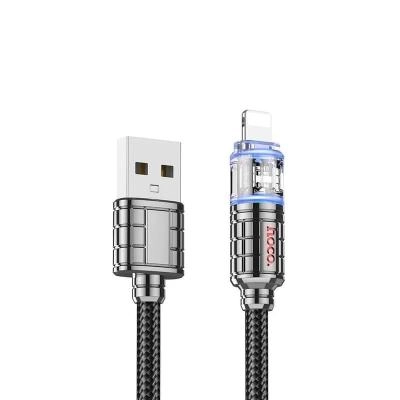 Кабель для зарядки iphone Lightning HOCO U122 Crystal 2.4A 1.2м в тканевой оплетке черный