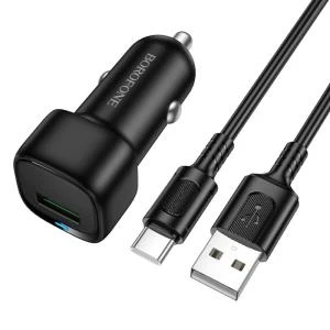 Автомобильное зарядное устройство + кабель Type-C USB Borofone BZ34 USB QC3.0 18W 1м черный