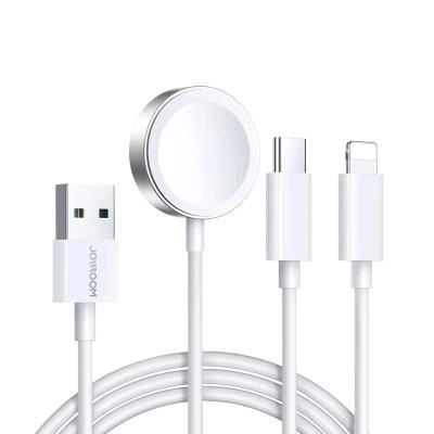 Магнитное зарядное устройство кабель для часов Apple Watch Joyroom S-IW008 3в1 Apple Watch/USB-C/Lightning в USB-A 1.2м 3.5A белое