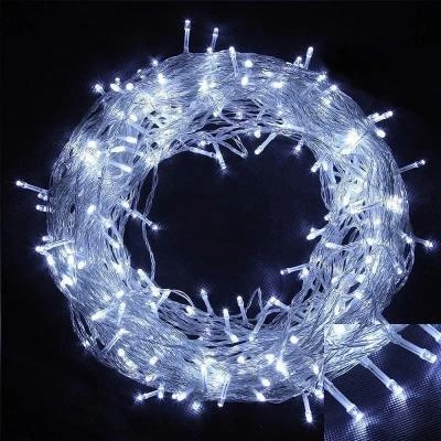 Гирлянда светодиодная 9 м провод прозрачный LED-160 220V 8 режимов холодный белый