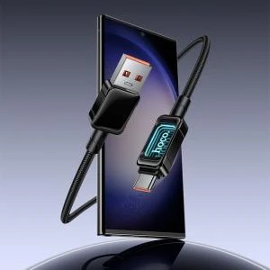 Кабель для зарядки Type-C USB HOCO U157 PD 100W 1.2м с дисплеем в нейлоновой оплетке черный