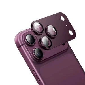 Защитное стекло на камеру для iphone 18 Pro 6.3 с металлической пластиной бордовое