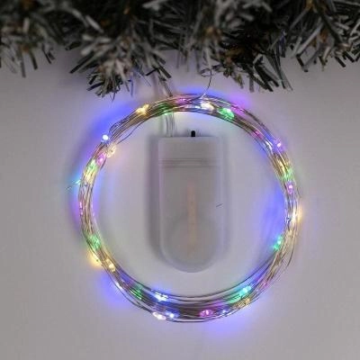 Гирлянда нить роса 5 м LED-50 IP20 6V серебристая нить мультиколор CR2032х2 SimaLand