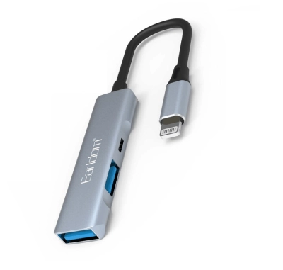 Разветвитель адаптер переходник концентратор Lightning OTG HUB Хаб  ET-HUB11 2USB 3.0 + Lightning серебро