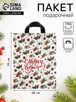 Пакет Новогодний стиль полиэтиленовый с петлевой ручкой 28х35 см 50 мкм SimaLand