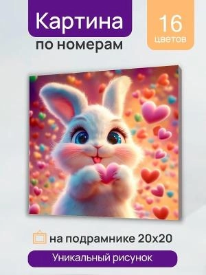 Набор для творчества картина по номерам Пушистый заяц с сердечком 20х20 16 цветов подрамник деревянный Рыжий кот