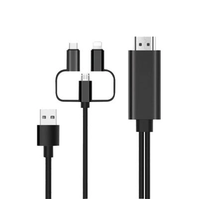 Кабель HDTV 3в1 Lightning/Micro/Type-C - HDMI Fixtor OT-7537S черный