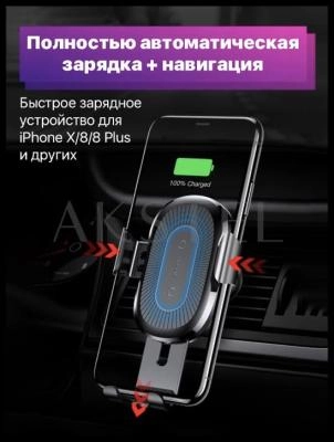 Автомобильный держатель для телефона Baseus Wireless Charger Gravity с беспроводной зарядкой в решетку WXYL-01