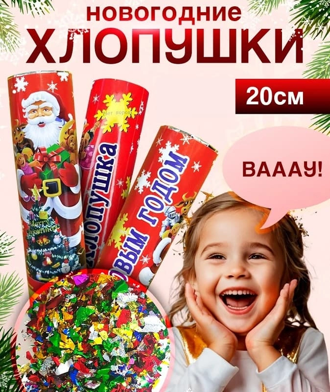 Хлопушка с конфетти С Новым Годом 20см