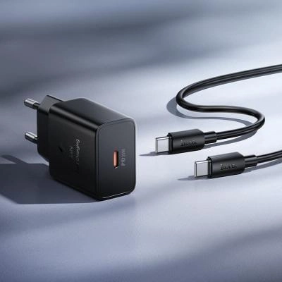 Сетевое зарядное устройство + кабель Type-C to Type-C HOCO N76 GaN PD 25W 1м черный