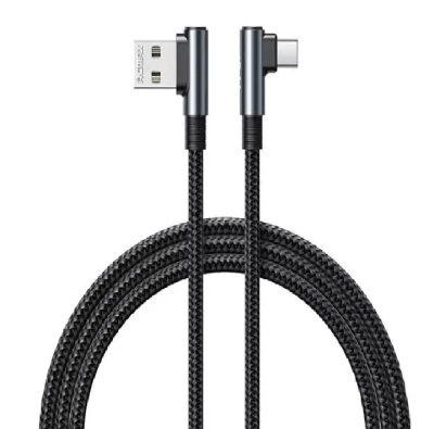Кабель для зарядки iphone Lightning Remax RC-C002 1м 2,4A угол 90 плетеный черный