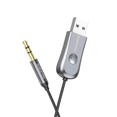 Блютуз aux FM трансмиттер bluetooth адаптер ресивер Borofone BC44 1.2м пружина серый металл