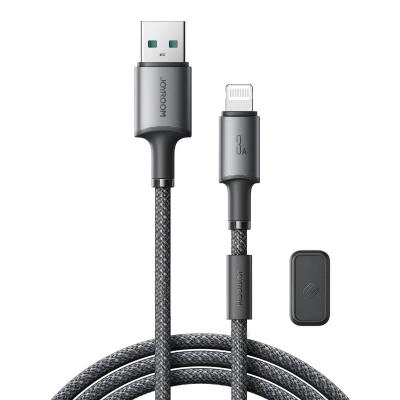 Кабель для зарядки iphone Lightning Joyroom S-A50 3A 1.2м с магнитным самоклеющимся держателем в оплетке темно-серый