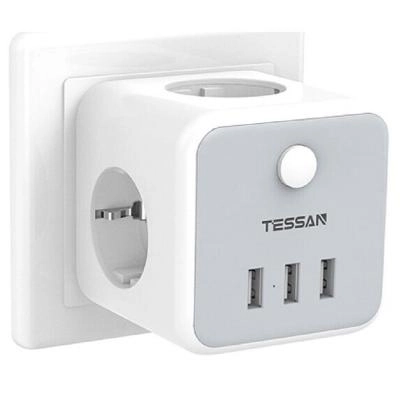 Сетевой фильтр TESSAN TS-301-DE 3 гнезда + 3 USB серый