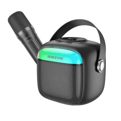 Колонка блютуз с микрофоном караоке Borofone BP15 LED Mini Karaoke черная 1500mAh