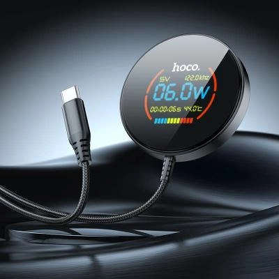 Беспроводное зарядное устройство магнитное HOCO CQ17 15W с LED дисплеем USB-C Type-C черное