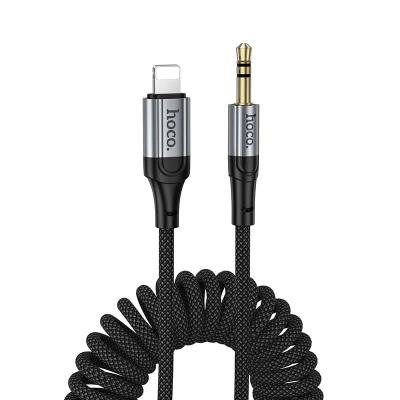 Кабель Aux Jack 3.5 - Lightning 8 pin HOCO UPA33A 1.5м пружина в оплетке черный