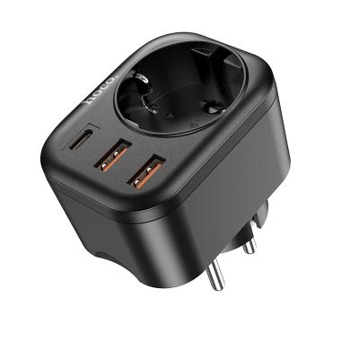 Сетевой фильтр HOCO NS3 1 гнездо + PD 20W + 2USB QC3.0 18W 4000W черный