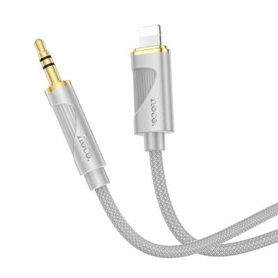 Кабель Aux Jack 3.5 - Lightning 8 pin HOCO UPA30 1м плетеный серый