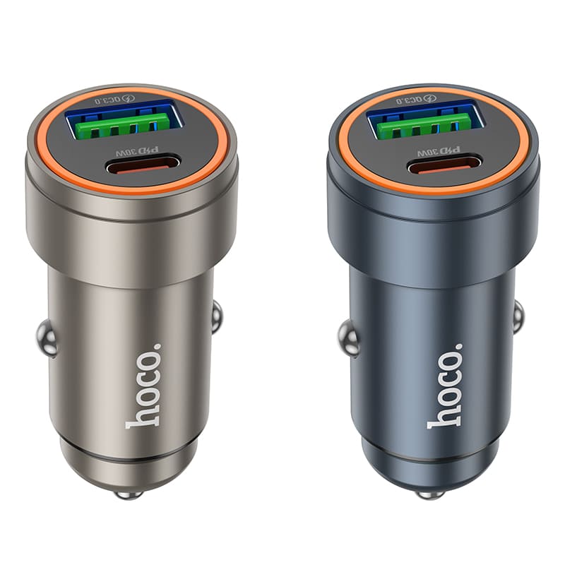 фото Автомобильное зарядное устройство + кабель Type-C to Type-C HOCO Z57A 30W PD 30W+QC3.0 1м серый металл