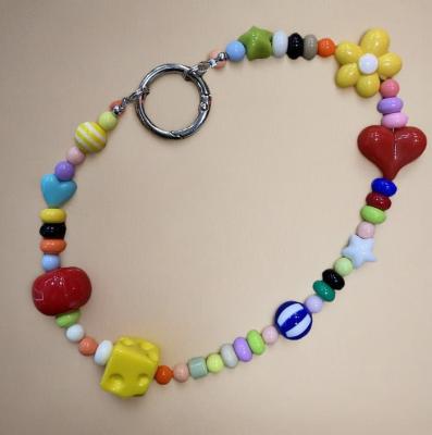 Подвеска брелок обвес Бусины цветные и яблоко сердечко цветок SC202700