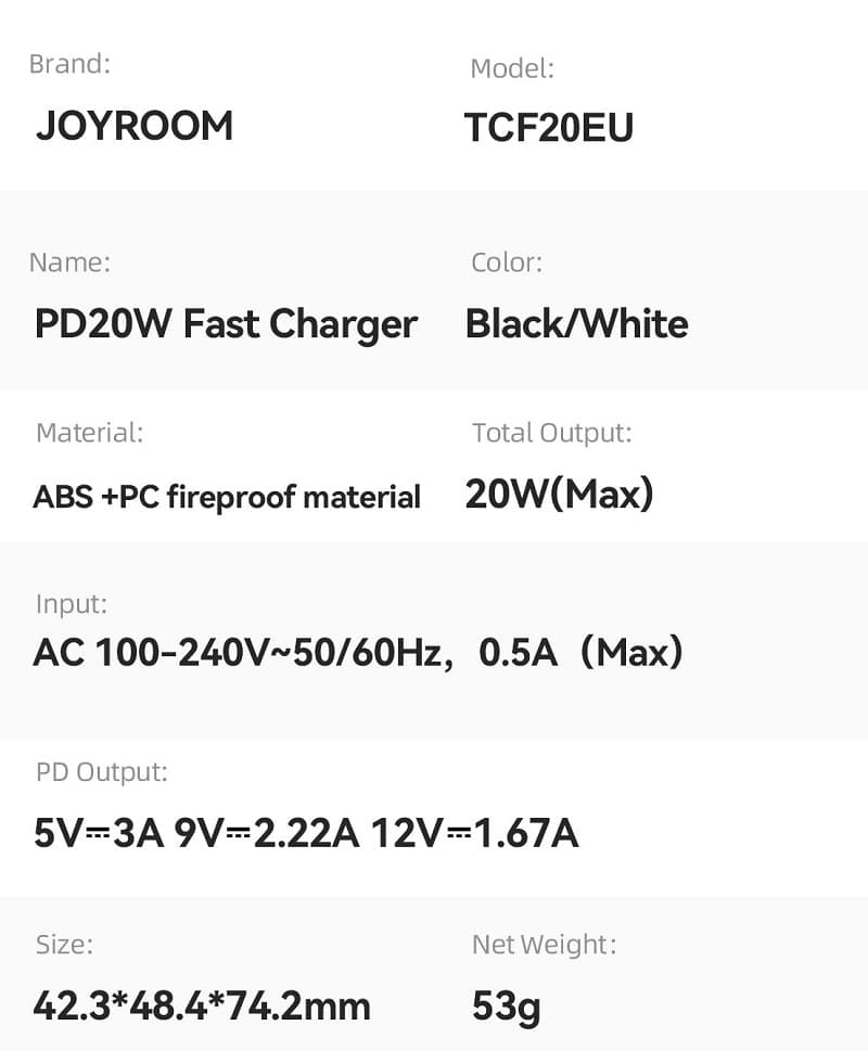 фото Сетевое зарядное устройство + кабель для iphone Lightning to Type-C Joyroom JR-TCF20EU PD 20W QC3.0 1м белый