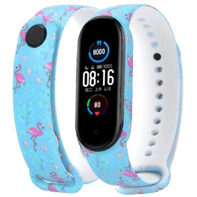 Ремешок для Mi Band 3/Mi Band 4 фламинго на голубом фоне Ремешок для Mi Band 3/Mi Band 4 фламинго на голубом фоне