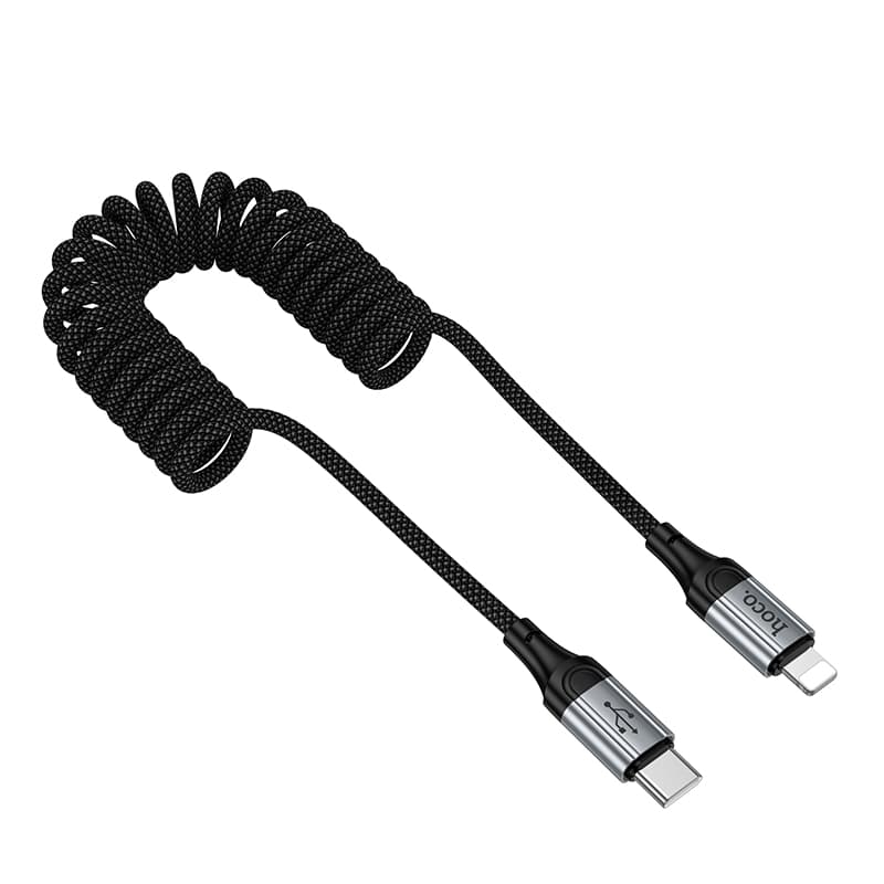 Кабель для зарядки iP Lightning to Type-C HOCO X121 PD 27W 1.5м пружина в оплетке черный