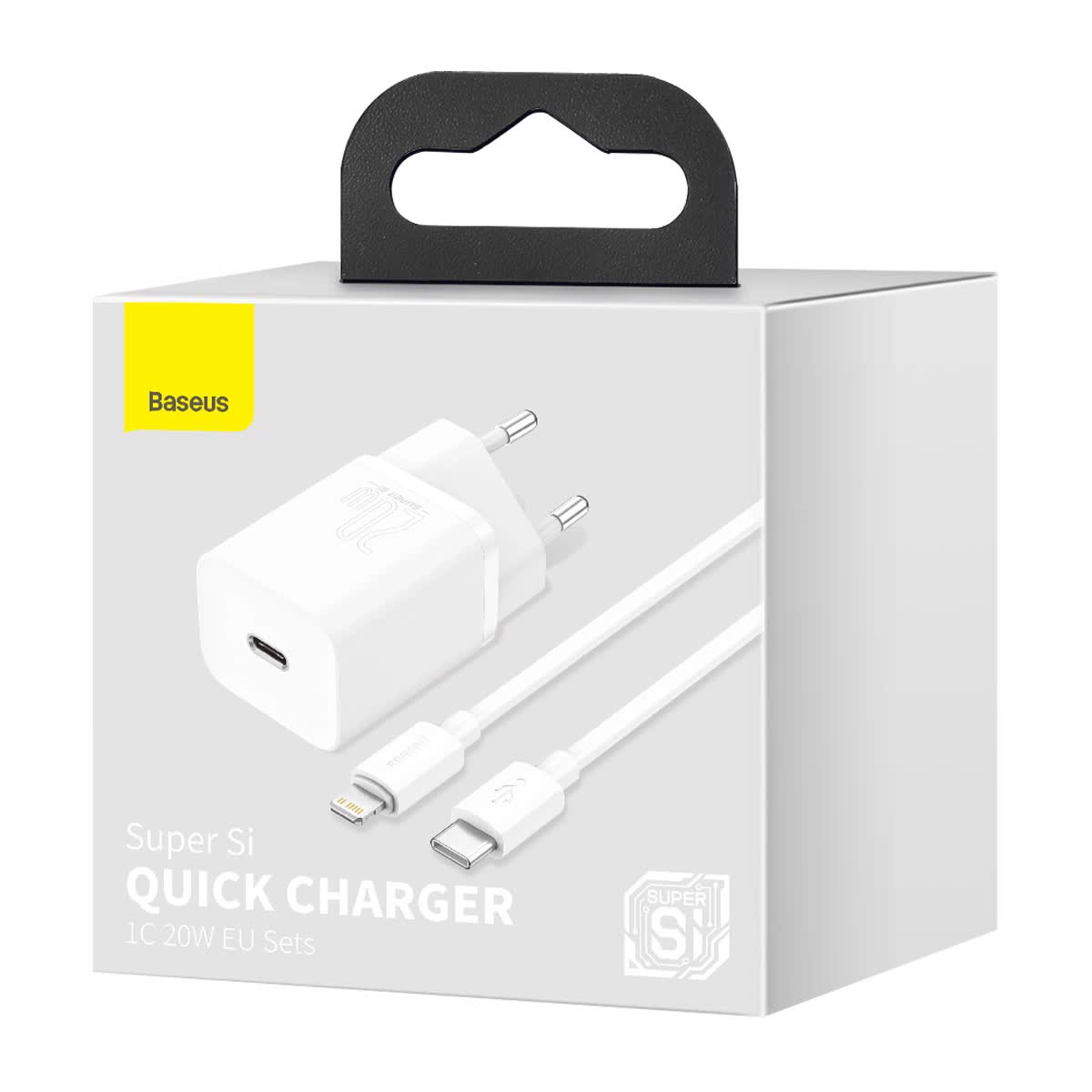 фото Сетевое зарядное устройство + кабель для iphone Lightning to Type-C Baseus Super Si Quick 1C 20W белый TZCCSUP-B02