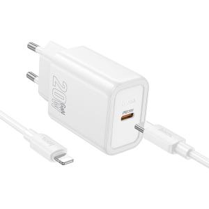Сетевое зарядное устройство + кабель для iphone Lightning to Type-C HOCO N60 GaN PD 20W 1м белый