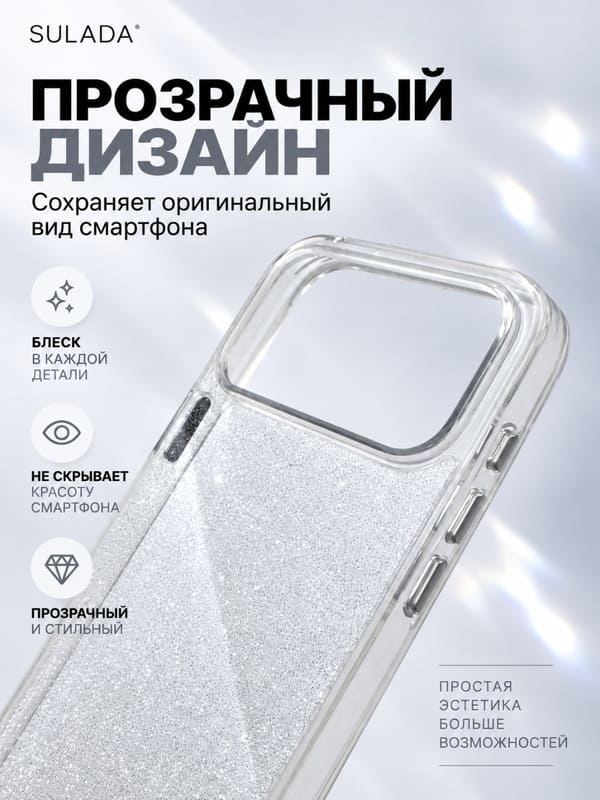 фото Чехол накладка для iphone 17 Pro/18 Pro 6.3 SULADA Crystal Shine Mag силикон+пластик с блеском с магнитом прозрачный