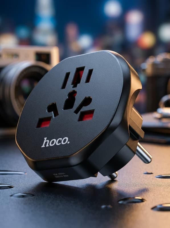фото Сетевой переходник адаптер для евророзетки Hoco AC6 10А 250В черный