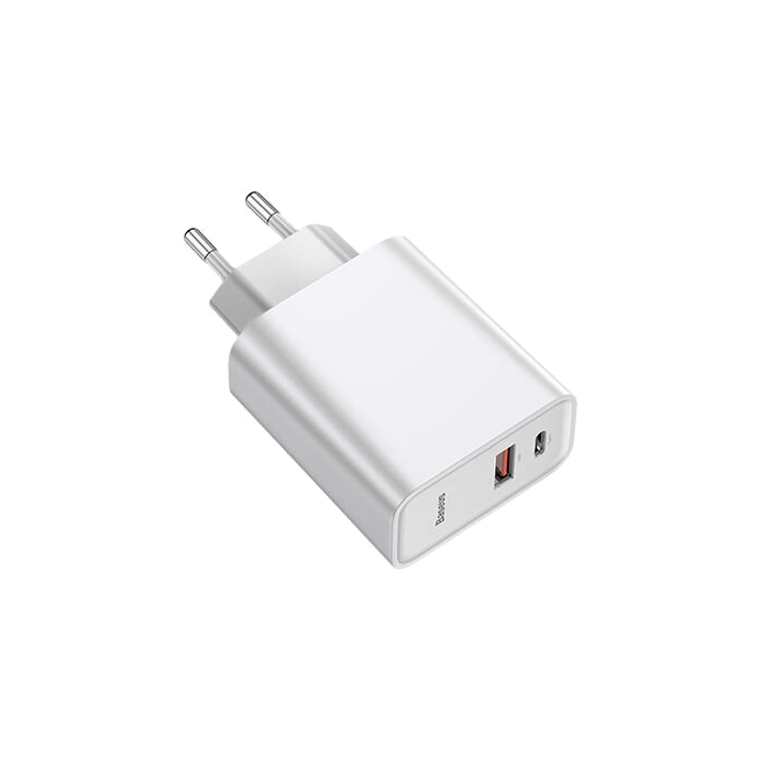 фото Сетевое зарядное устройство Адаптер Блок питания Baseus Speed PD 30W+QC3.0 Type-C USB-C+USB белое CCFS-C02